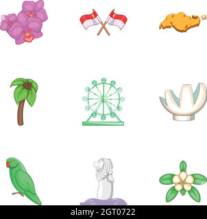 Singapour travel icons set, cartoon style Illustration de Vecteur
