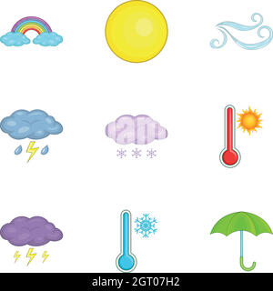 Jeu d'icônes d'application de prévision, style de dessin animé Illustration de Vecteur
