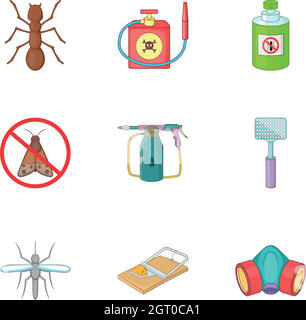 Insect destruction icons set, cartoon style Stock Vector
