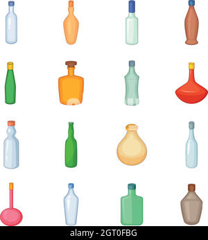 Différentes bouteilles icons set, cartoon style Illustration de Vecteur