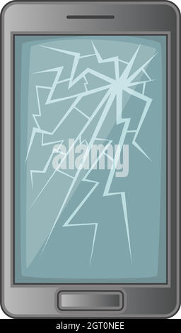 Téléphone avec écran cassé, icône de style cartoon Illustration de Vecteur