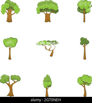 Ensemble d'icônes d'arbre vert, style de dessin animé Illustration de Vecteur