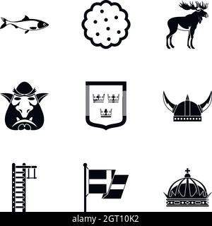 Vacances en Suède Icons ensemble, style simple Illustration de Vecteur