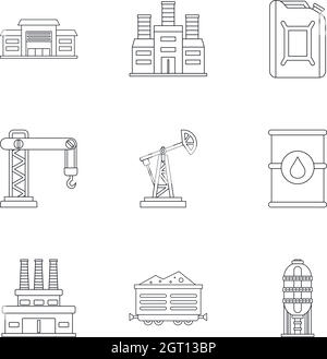 Jeu d'icônes de pétrole, style de contour Illustration de Vecteur