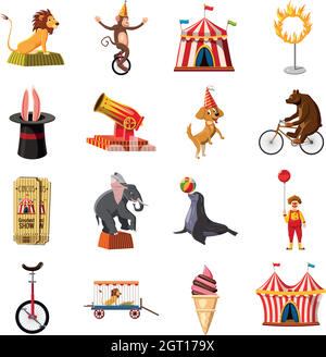 Symboles de cirque, de cartoon style icons set Illustration de Vecteur