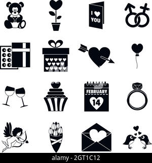 Saint Valentin, le style simple icons set Illustration de Vecteur