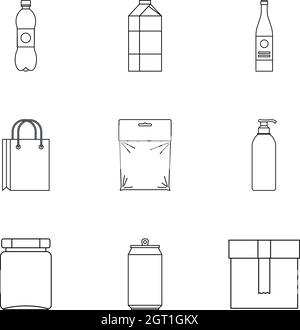 Icons set emballage style du contour, Illustration de Vecteur