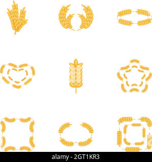 Wheat ear icons set, cartoon style Stock Vector