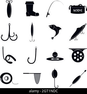 Outils de pêche articles icônes ensemble, style simple Illustration de Vecteur