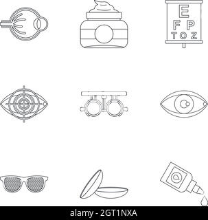 Jeu d'icônes d'examen oculaire, style de contour Illustration de Vecteur