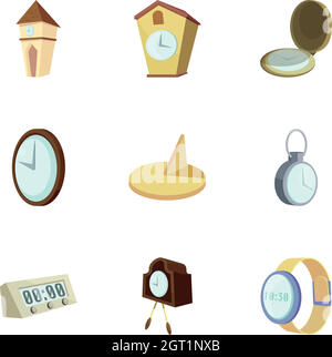 Horloges, icônes d'heure, style de dessin animé Illustration de Vecteur