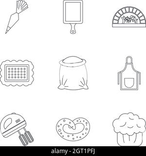 Patisserie icons set style du contour, Illustration de Vecteur