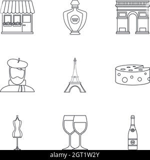 Jeu d'icônes de la République de France, style de contour Illustration de Vecteur