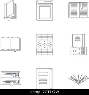 Library icons set style du contour, Illustration de Vecteur