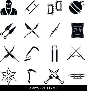 Outils Ninja icons set, le style simple Illustration de Vecteur