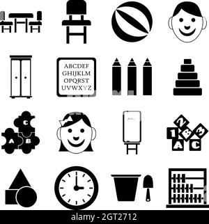 La maternelle, le style simple icons set Illustration de Vecteur