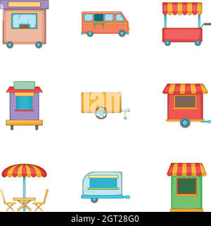 Camion alimentaire icons set, cartoon style Illustration de Vecteur