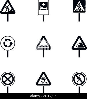 Road sign icons set, le style simple Illustration de Vecteur