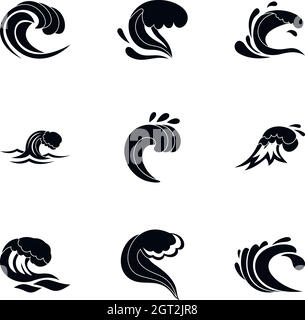 Les vagues de la mer, le style simple icons set Illustration de Vecteur