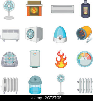 Chauffage refroidissement icons set, cartoon style Illustration de Vecteur