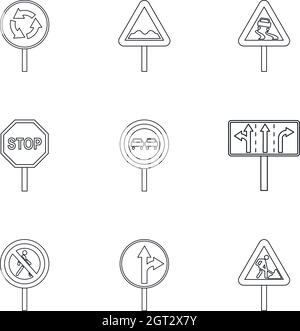 Ensemble d'icônes de signalisation routière, style de contour Illustration de Vecteur