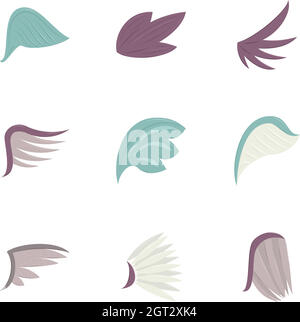 Différents jeux d'icônes de conception d'aile, style de dessin animé Illustration de Vecteur