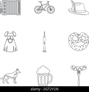 Jeu d'icônes pour l'Allemagne, style de contour Illustration de Vecteur