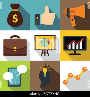 Types de publicité icons set, style plat Illustration de Vecteur