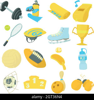 Articles de sport icons set, cartoon style Illustration de Vecteur