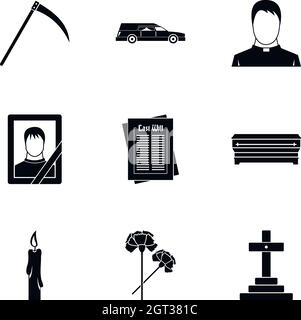 Ensemble d'icônes funéraires, style simple Illustration de Vecteur