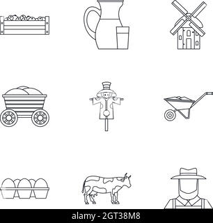 Icons set ferme style du contour, Illustration de Vecteur