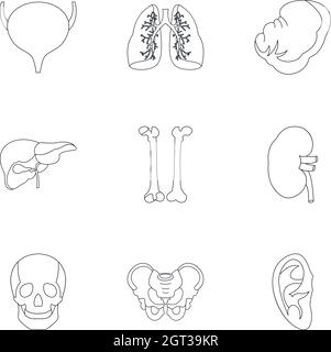 Icônes de corps définies, style de contour Illustration de Vecteur