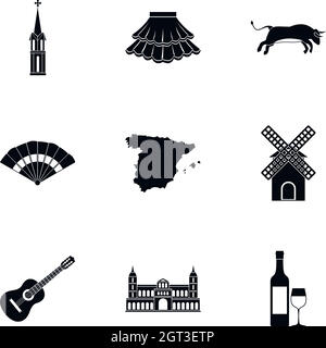 L'Espagne, le style simple icons set Illustration de Vecteur