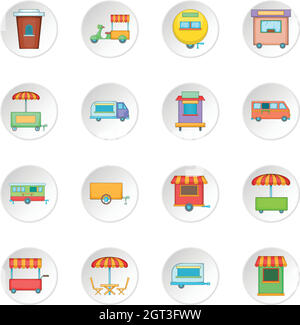 Street food kiosk véhicule icons set Illustration de Vecteur