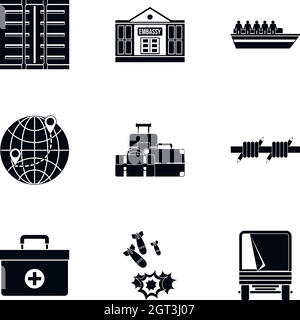 Icônes de statut de réfugié définies, style simple Illustration de Vecteur