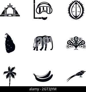 Ensemble d'icônes Sri Lanka, style simple Illustration de Vecteur