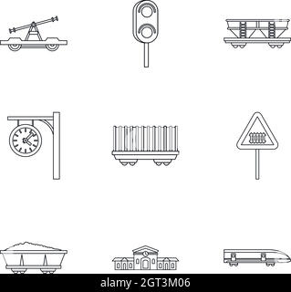 Icônes de route Iron Way définies, style de contour Illustration de Vecteur