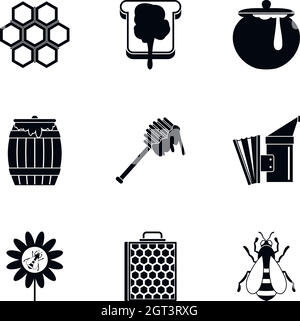 La production de miel, le style simple icons set Illustration de Vecteur