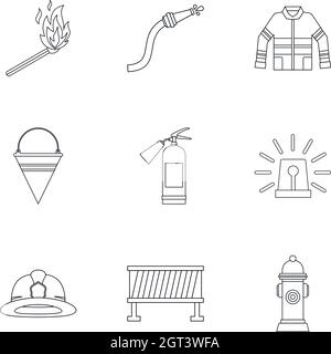 Fire icons set style du contour, Illustration de Vecteur