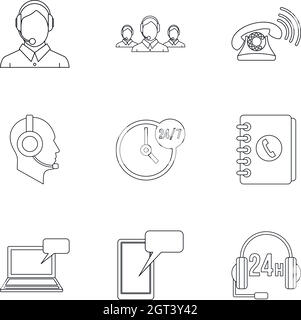 Support technique icons set style du contour, Illustration de Vecteur