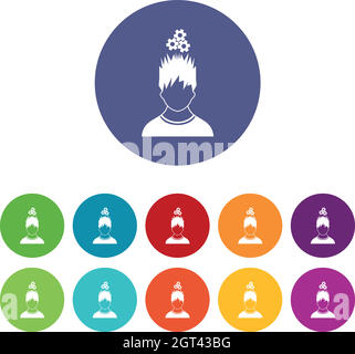 Homme avec des engrenages métalliques au-dessus des icônes du jeu de tête Illustration de Vecteur