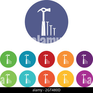 Icônes de jeu de marteaux et de clous Illustration de Vecteur