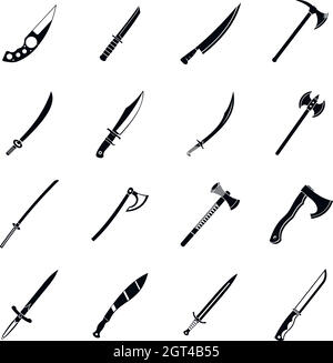 Symboles d'armes d'acier, le style simple icons set Illustration de Vecteur