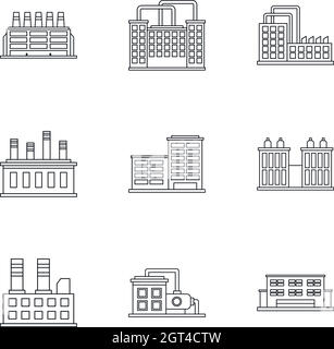 Icons set usine style du contour, Illustration de Vecteur