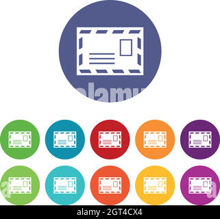 Enveloppe d'affranchissement avec icônes de jeu de timbres Illustration de Vecteur