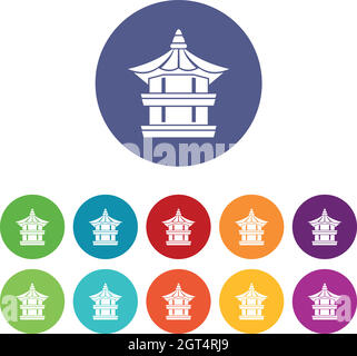 Icônes de la série de pagodes traditionnelles coréennes Illustration de Vecteur