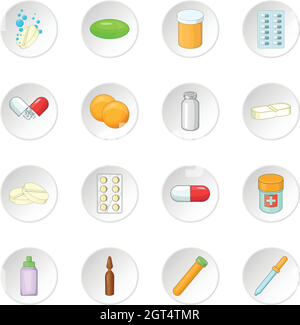 Médicaments de médecine icons set Illustration de Vecteur