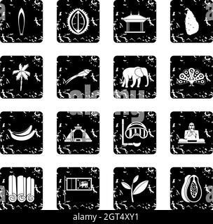 Sri Lanka travel icons set Illustration de Vecteur