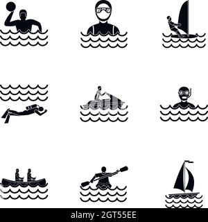 Sport icons set de l'eau, le style simple Illustration de Vecteur