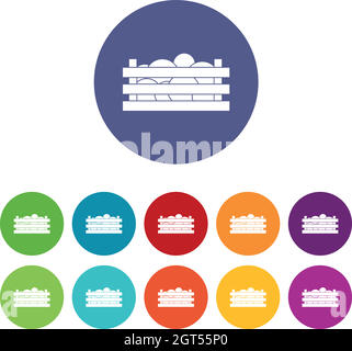 Pastèques dans des icônes de caisse en bois Illustration de Vecteur